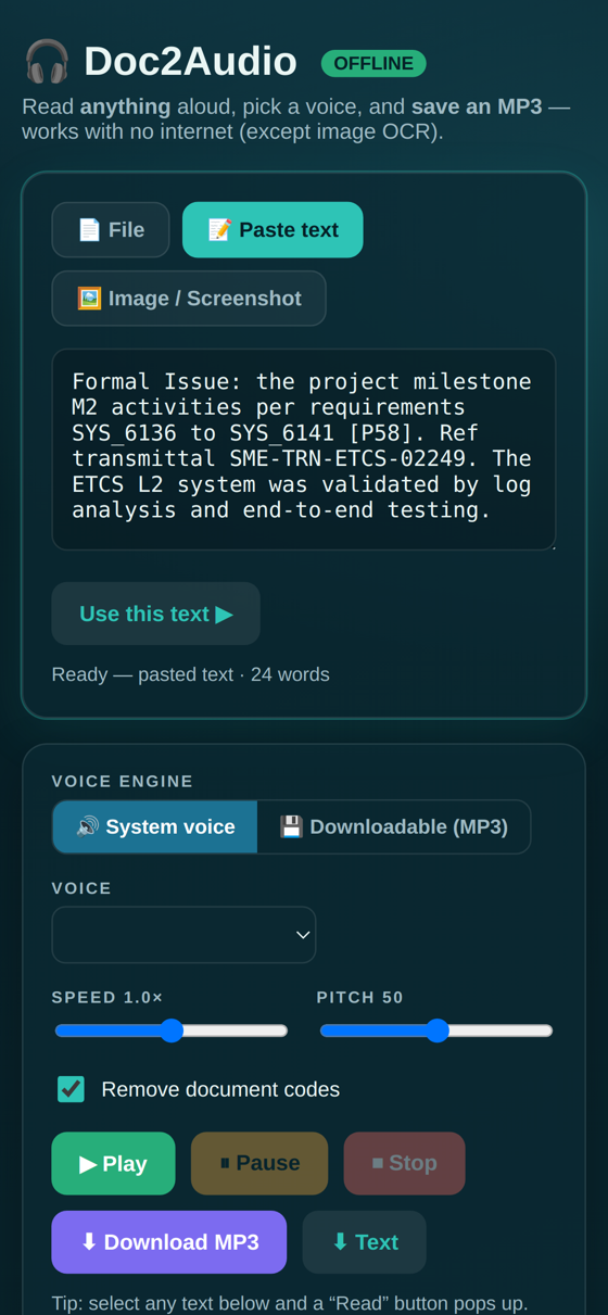 Doc2Audio on mobile